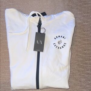 Armani Exchange White Zip-Up Hoodie
